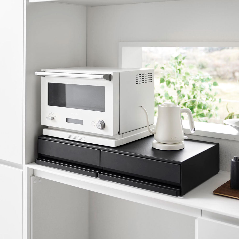 towerツーウェイキッチン家電下引き出し＆スライドテーブルタワーW80ブラック 楽天市場】《ポイント5倍！》【レビュー特典付】 レンジ下 収納