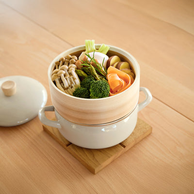 富士ホーロー せいろ付きホーロー鍋 グレージュ