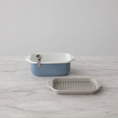 富士ホーロー 角型天ぷら鍋 ブルー(別注色・オンライン限定)