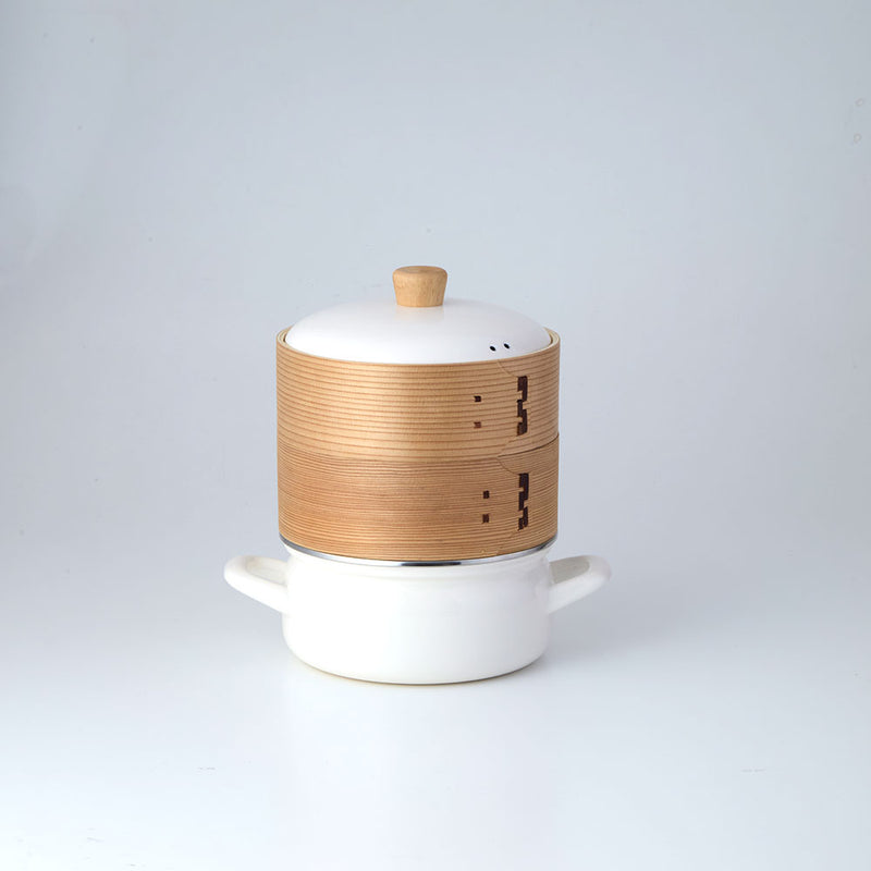 富士ホーロー せいろ付きホーロー鍋 2段 ホワイト