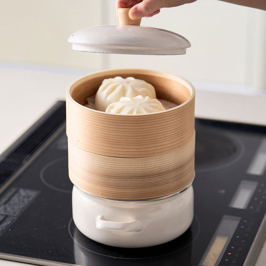 富士ホーロー せいろ付きホーロー鍋 2段 ホワイト