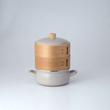 富士ホーロー せいろ付きホーロー鍋 2段 グレージュ