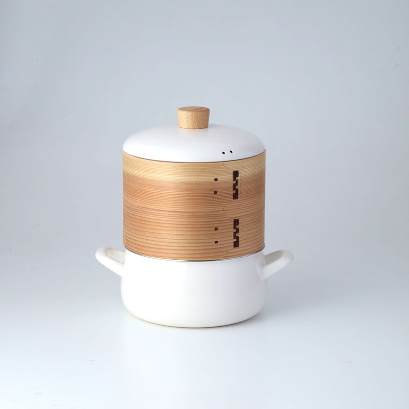 富士ホーロー せいろ付きホーロー鍋 2段 ホワイト