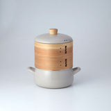 富士ホーロー せいろ付きホーロー鍋 2段 グレージュ