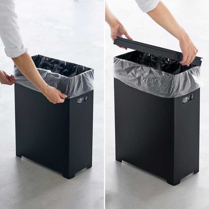 TOWER（タワー）スリム蓋付きゴミ箱 横開きタイプ ２個組 ブラック