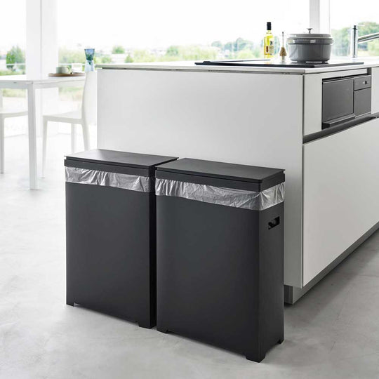 tower（タワー）スリム蓋付きゴミ箱 横開きタイプ ２個組 ブラック