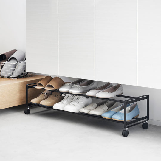 tower（タワー）引き出せるキャスター付きシューズラック ２段 ブラック