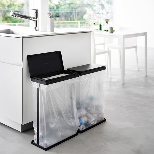 tower（タワー）スリム蓋付き分別ゴミ袋ホルダー 45L 横開き 2個組 ブラック