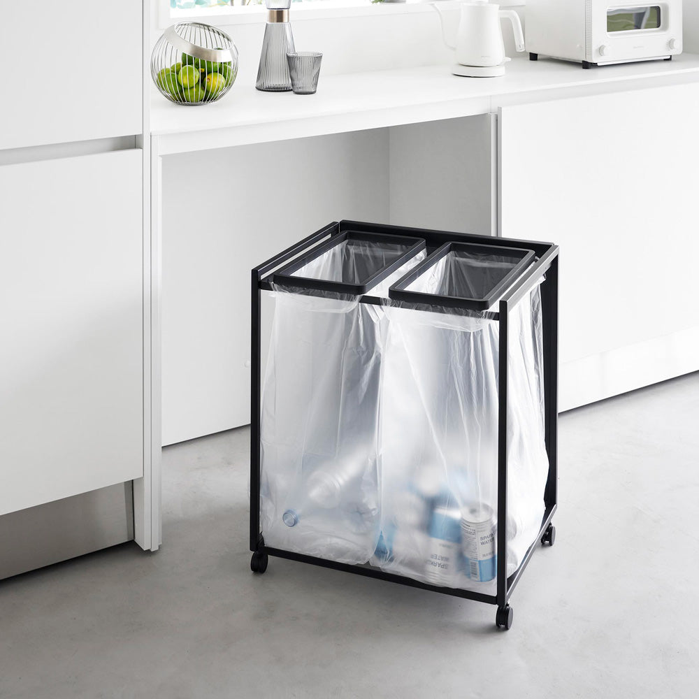 TOWER（タワー）目隠し分別ダストワゴン 45L 2分別 ブラック 1825