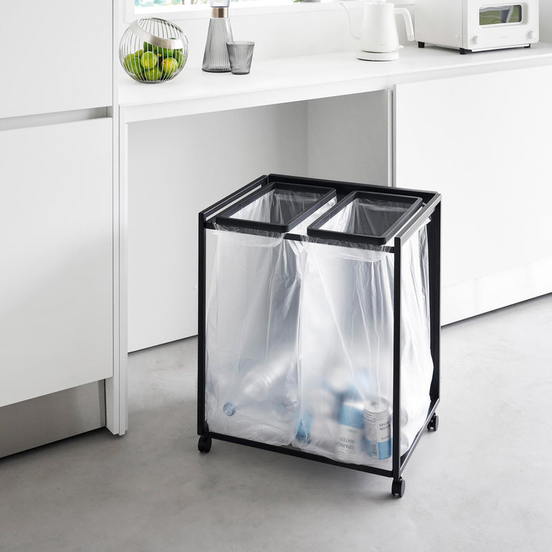 【apan】tower 目隠し2分別ダストワゴン ブラック 45L tower ｜ 蓋付き目隠し分別ダストワゴン タワー 45L 2分別