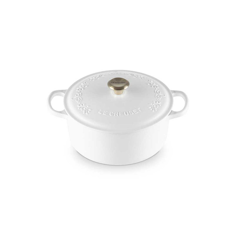 LE CREUSET（ル・クルーゼ）シグニチャー ココット・ロンド 22cm エタニティレース コットン(ライトゴールドツマミ)