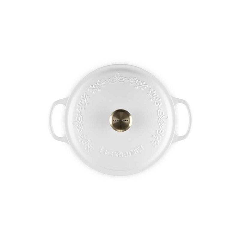 LE CREUSET（ル・クルーゼ）シグニチャー ココット・ロンド 22cm エタニティレース コットン(ライトゴールドツマミ)