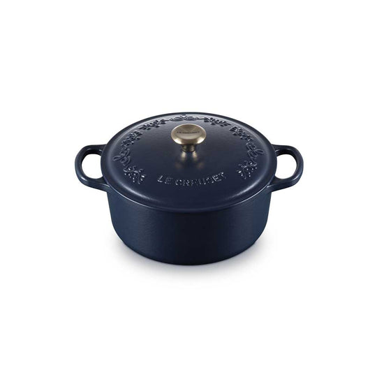 LE CREUSET（ル・クルーゼ）シグニチャー ココット・ロンド 22cm エタニティレース ネイビー(ライトゴールドツマミ)