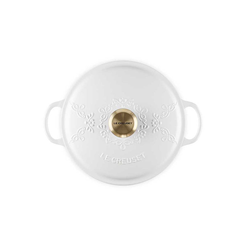 LE CREUSET（ル・クルーゼ）シグニチャー マルミット 24cm エタニティレース コットン(BM・ライトゴールドツマミ)