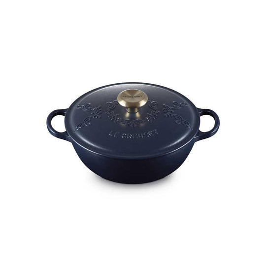 LE CREUSET（ル・クルーゼ）シグニチャー マルミット 24cm エタニティレース ネイビー(BM・ライトゴールドツマミ)