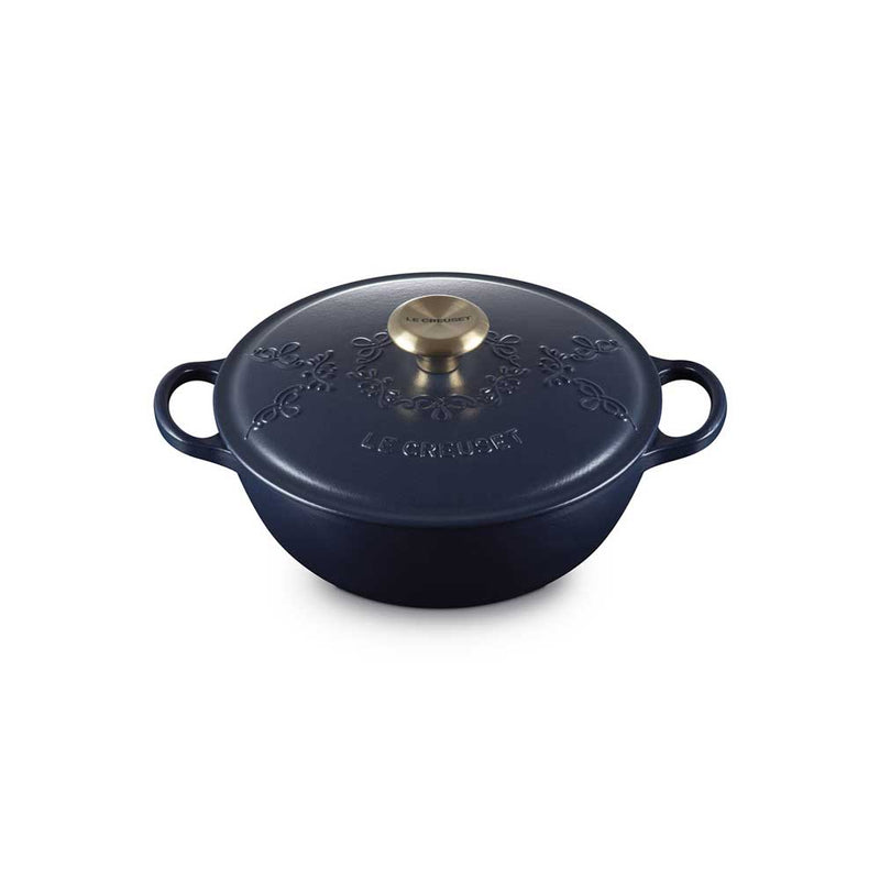 LE CREUSET（ル・クルーゼ）シグニチャー マルミット 24cm エタニティレース ネイビー(BM・ライトゴールドツマミ)