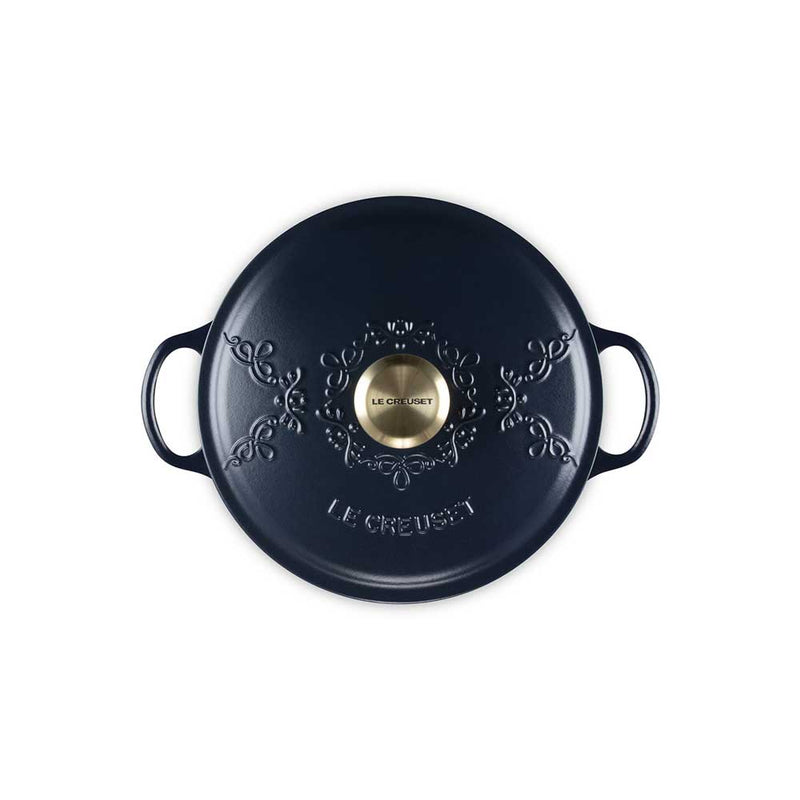 LE CREUSET（ル・クルーゼ）シグニチャー マルミット 24cm エタニティレース ネイビー(BM・ライトゴールドツマミ)