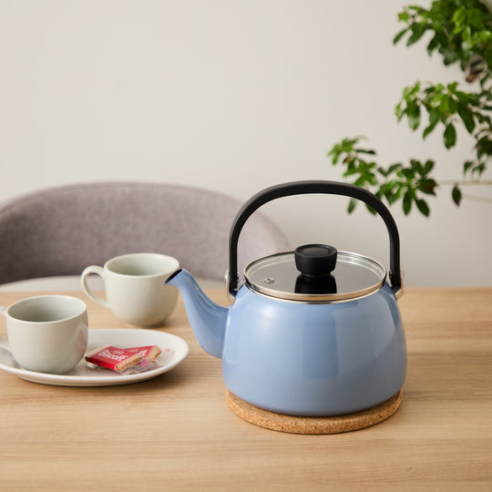 富士ホーロー 2.5L ガラス蓋ケトル ブルー（オンライン限定)