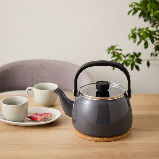 富士ホーロー 2.5L ガラス蓋ケトル ダークグレー（オンライン限定)