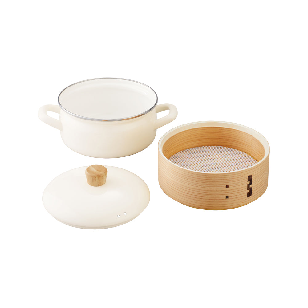 ホーロー　懐かしのセット 富士ホーロー せいろ付きホーロー鍋 ホワイト |キッチン用品通販サイト