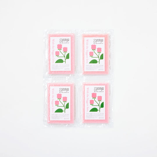 サンサンスポンジ フラワーラベル 4個セット スプレーローズ
