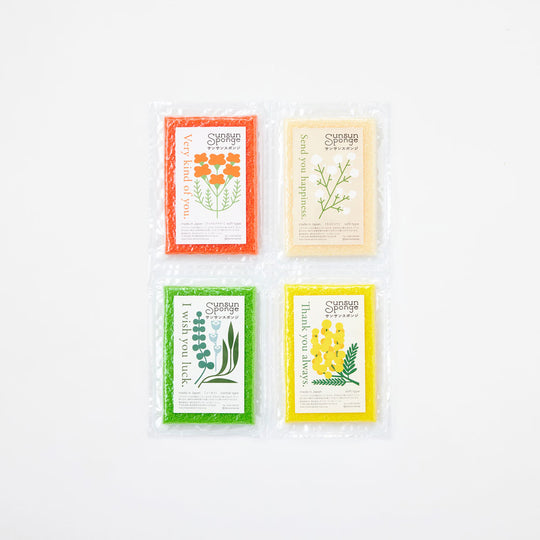 サンサンスポンジ フラワーラベル 4個セット ハピネス