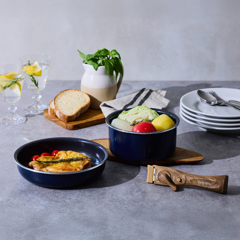 【単品】グリーンパン クリックシェフ 着脱式木目調ハンドル ライトブラウン