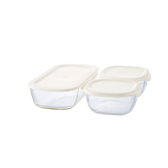 【SALE】HARIO(ハリオ) スタッキング耐熱ガラスコンテナM 3個セット