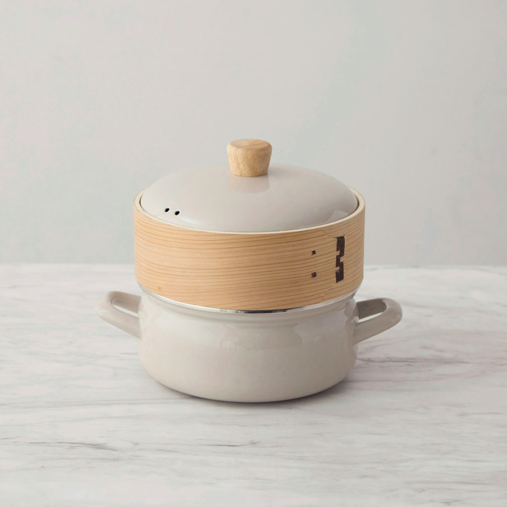 富士ホーロー せいろ付きホーロー鍋 グレージュ