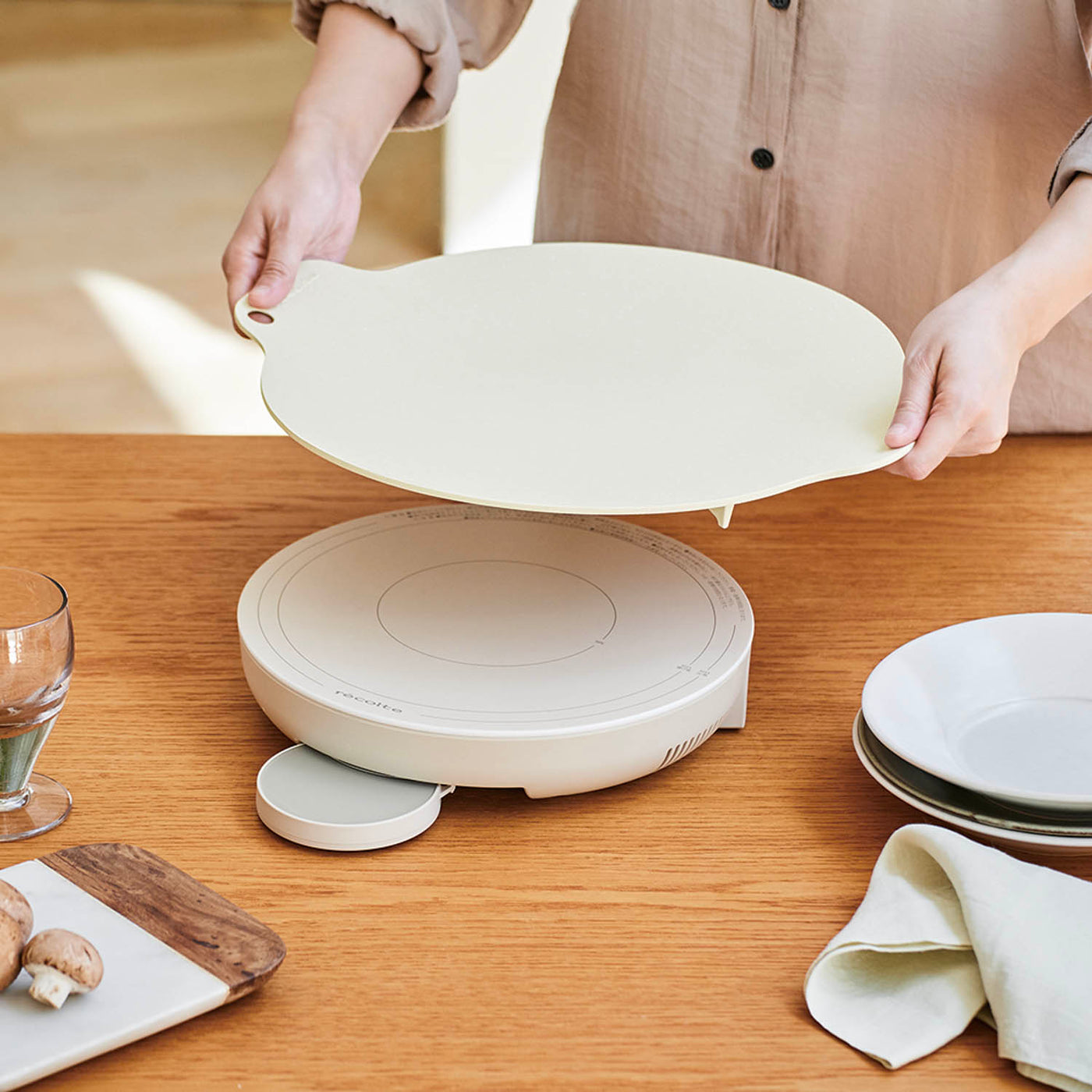 recolte(レコルト) 卓上IH クッキンググリドル クリームホワイト