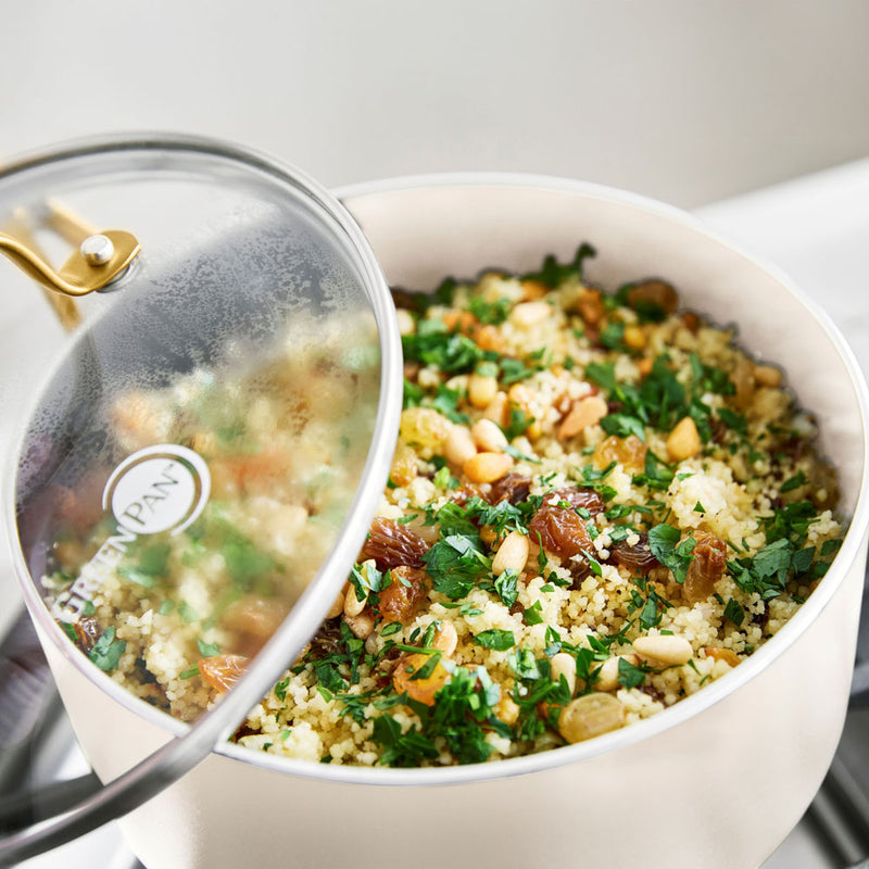 グリーンパンSTUDIO（ストゥディオ）ソースパン 16cm ガラス蓋付き クリームホワイト