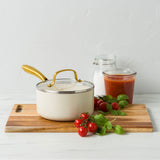 グリーンパンSTUDIO（ストゥディオ）ソースパン 16cm ガラス蓋付き クリームホワイト