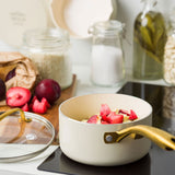 グリーンパンSTUDIO（ストゥディオ）ソースパン 16cm ガラス蓋付き クリームホワイト