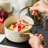 グリーンパンSTUDIO（ストゥディオ）ソースパン 16cm ガラス蓋付き クリームホワイト