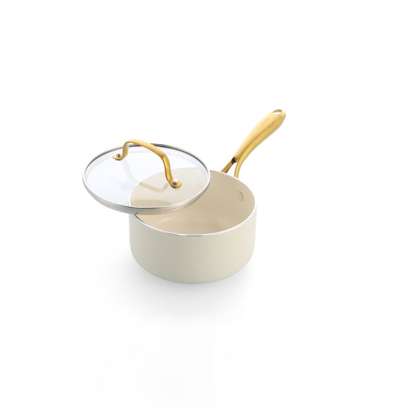 グリーンパンSTUDIO（ストゥディオ）ソースパン 16cm ガラス蓋付き クリームホワイト