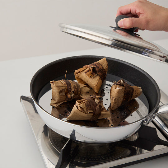 UMIC(ユミック) IH-ガット フライパン26cm・蒸しプレート・ガラス蓋・トングセット