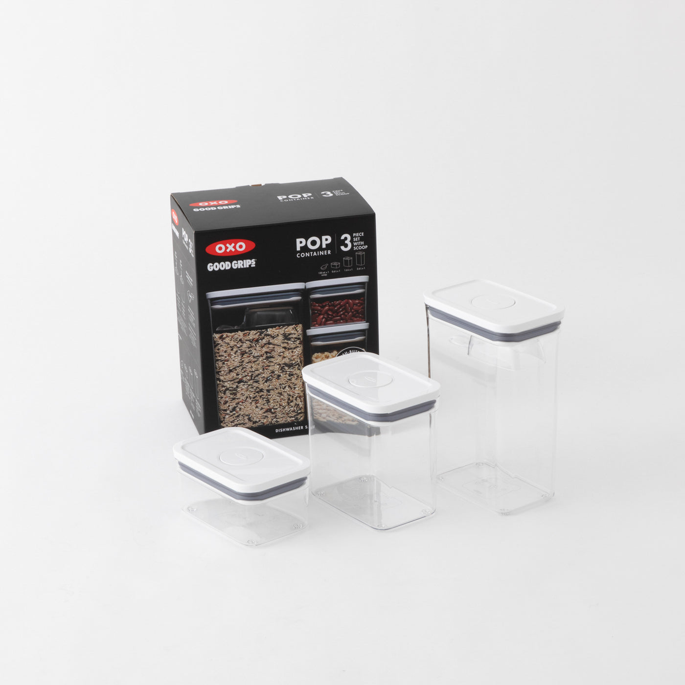 未使用 OXO オクソー 保存容器 ポップコンテナ レクタングル 3ピース OXO(オクソー) ポップコンテナ レクタングル3ピーススクープ付