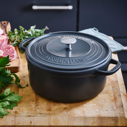 グリーンパン フェザーウェイト ココットラウンド 22cm グレー