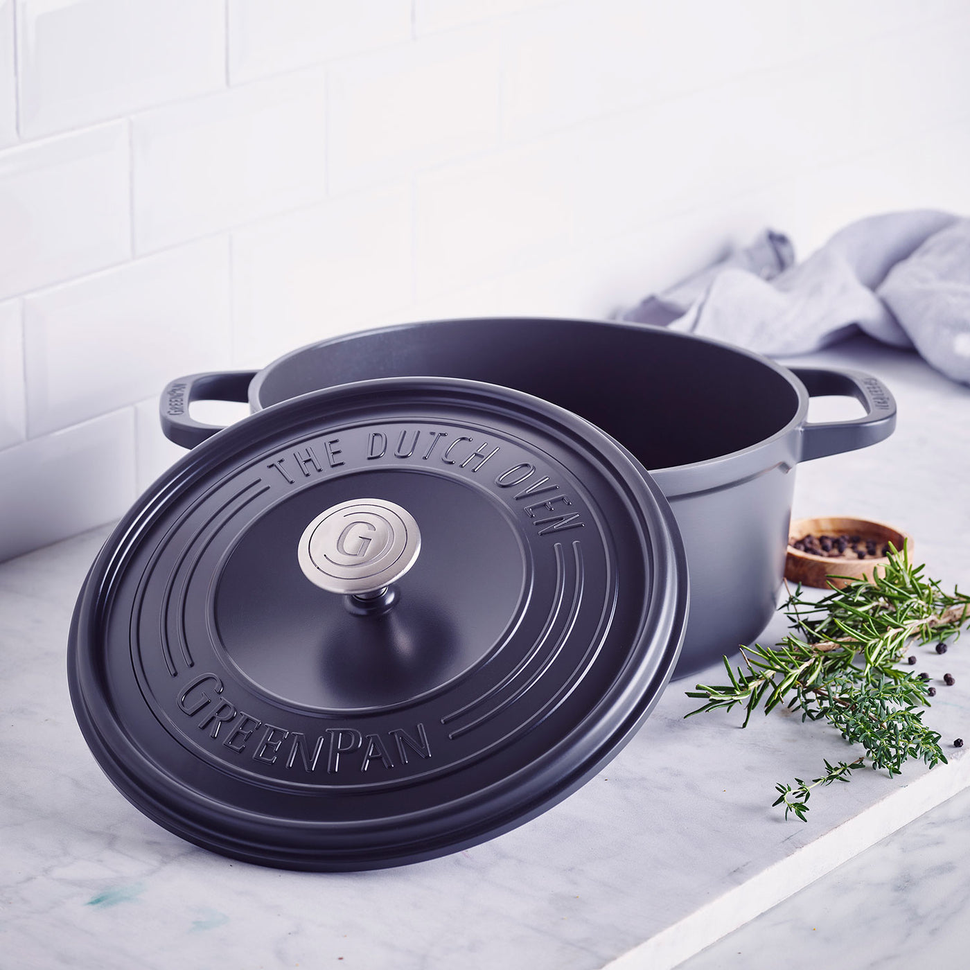 Green Pan グリーンパン フェザーウェイト ココット グレー 22cm グリーンパン公式ショップ】 フェザーウェイト ココットラウンド