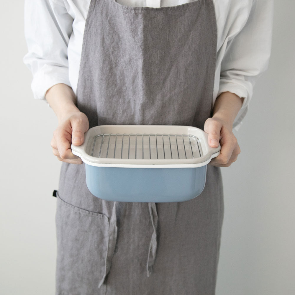 富士ホーロー 角型天ぷら鍋 ブルー