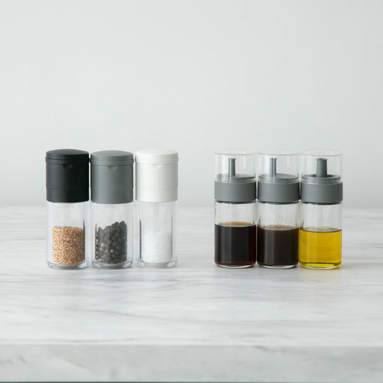 卓上ガラスボトル・セラミック スパイスミル 6本セット グレー【当店限定】