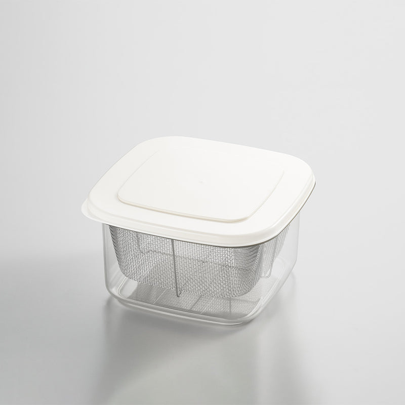 ヨシカワ New Kitchen Basic(ニューキッチンベーシック) 四角い保存容器（水切りザル付）