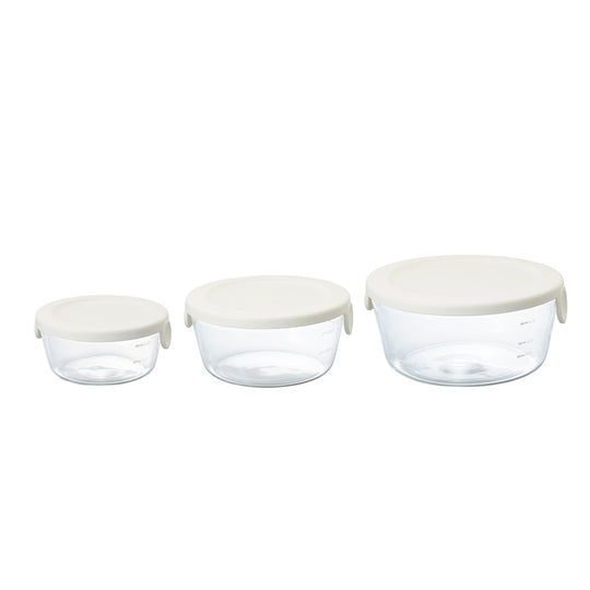 【SALE】HARIO(ハリオ) 耐熱ガラス製保存容器 丸 3個セット ホワイト