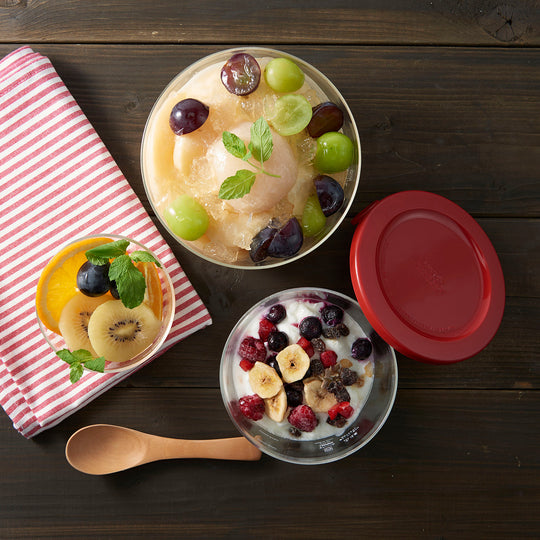 【SALE】HARIO(ハリオ) 耐熱ガラス製保存容器 丸 3個セット レッド